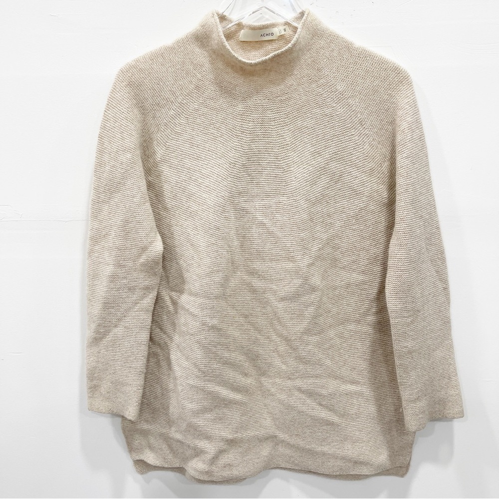 Achro High Neck Wool Angora Knit Cream Sweater XS